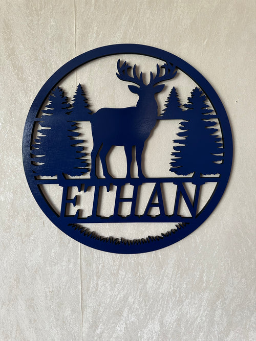 Forest Deer Name Plaque - Laser Wood Designs