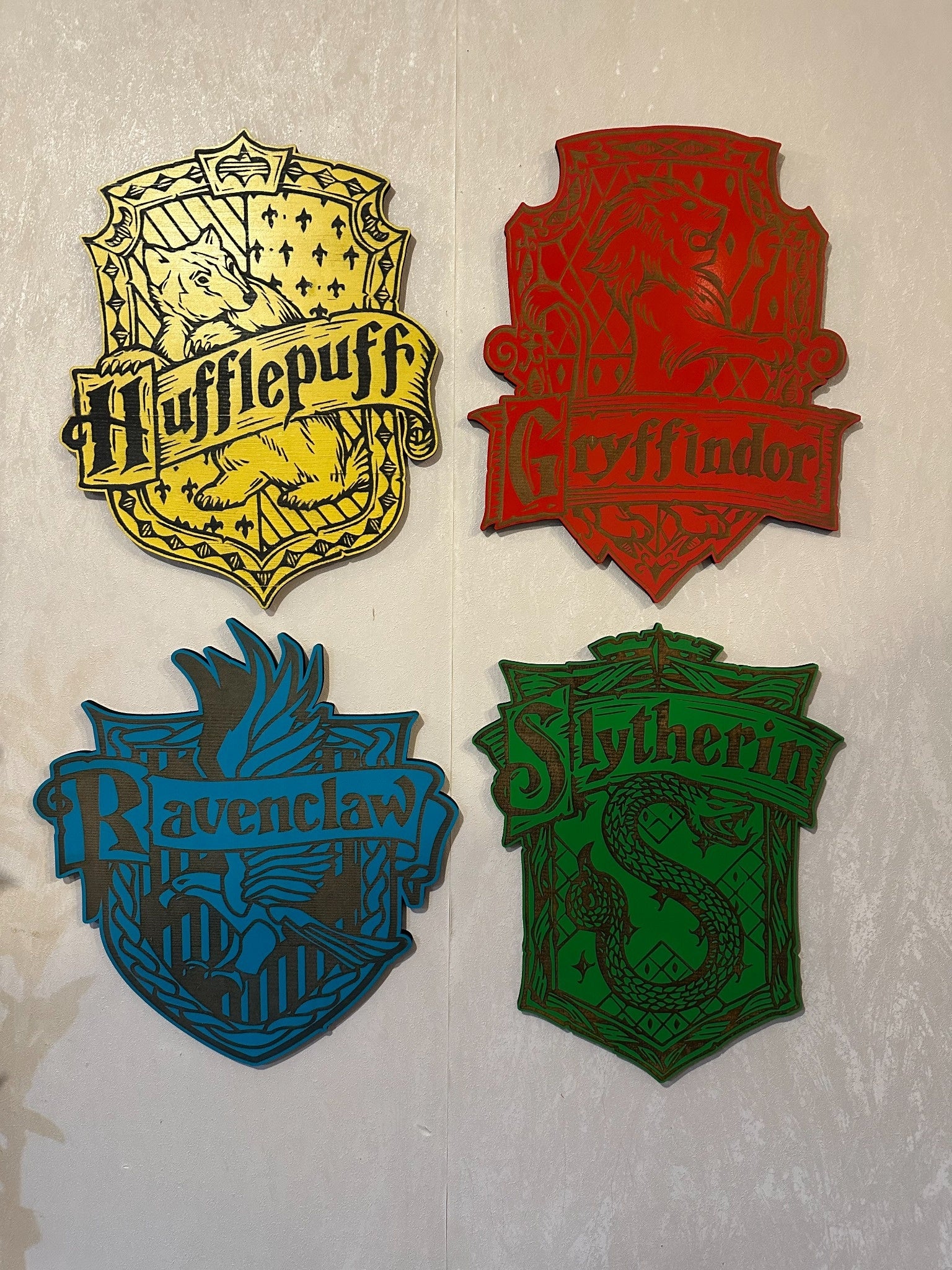 All 4 Wizard House Badges - Laser Wood Designs