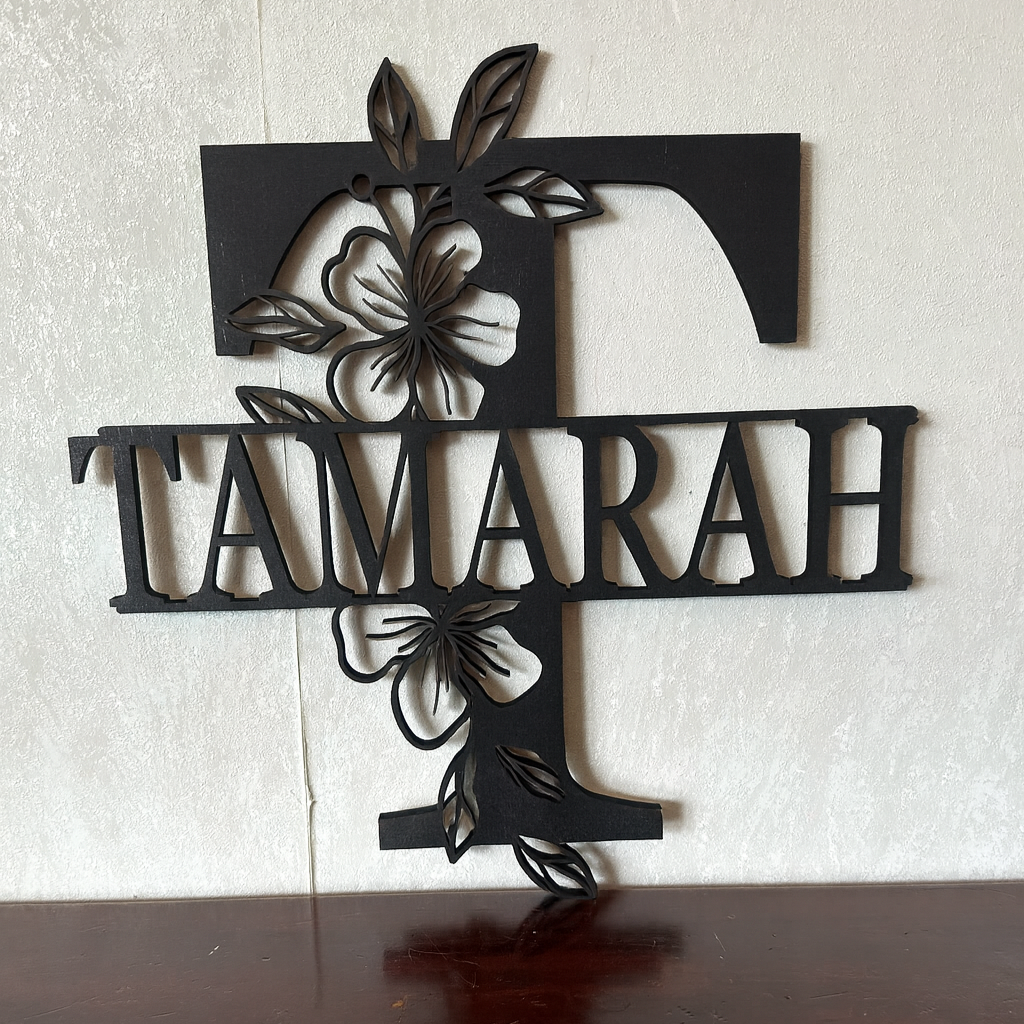 Floral Monogram - Portrait Style - Laser Wood Designs