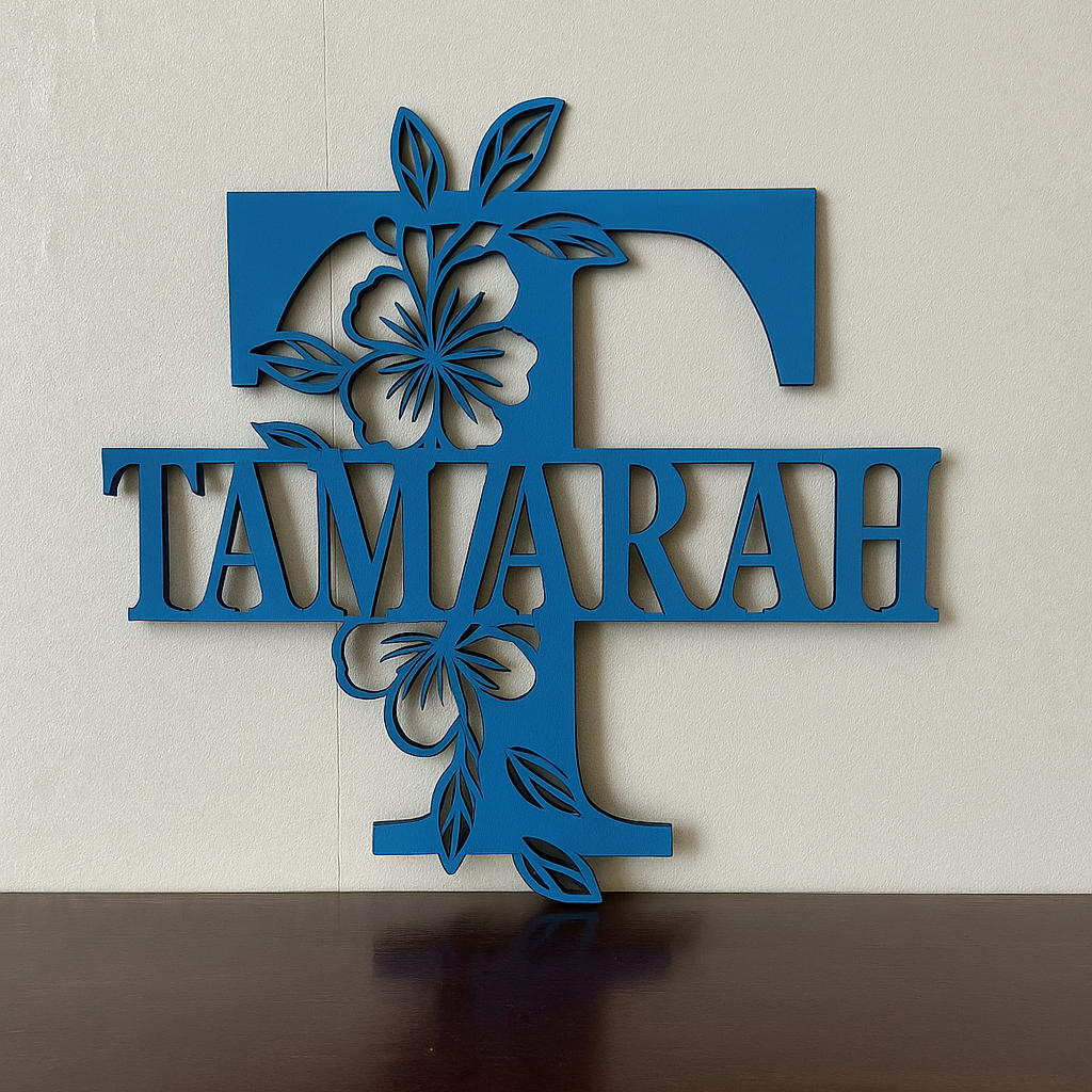 Floral Monogram - Portrait Style - Laser Wood Designs