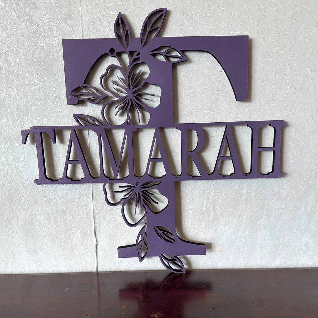 Floral Monogram - Portrait Style - Laser Wood Designs