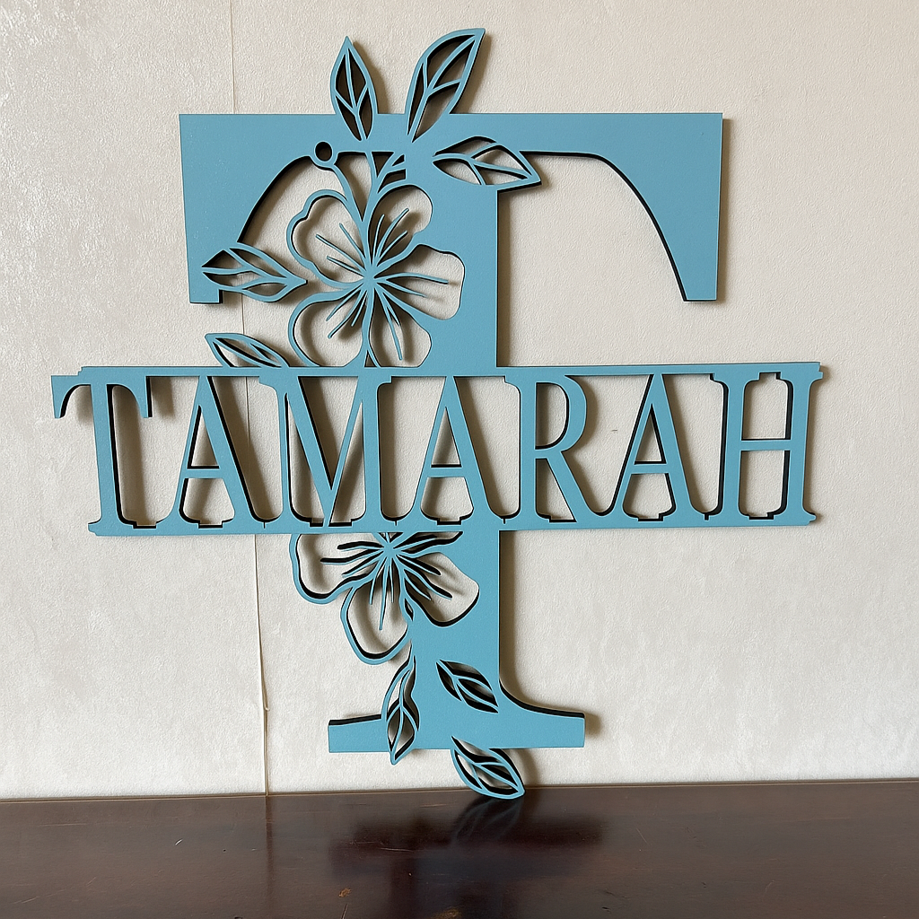 Floral Monogram - Portrait Style - Laser Wood Designs