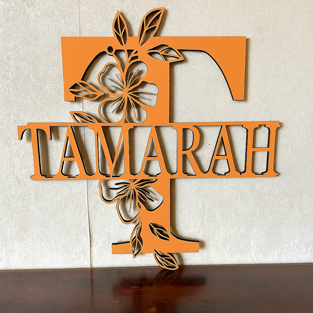 Floral Monogram - Portrait Style - Laser Wood Designs