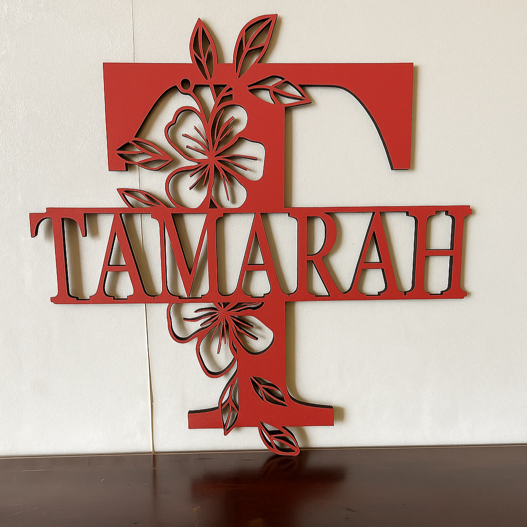 Floral Monogram - Portrait Style - Laser Wood Designs